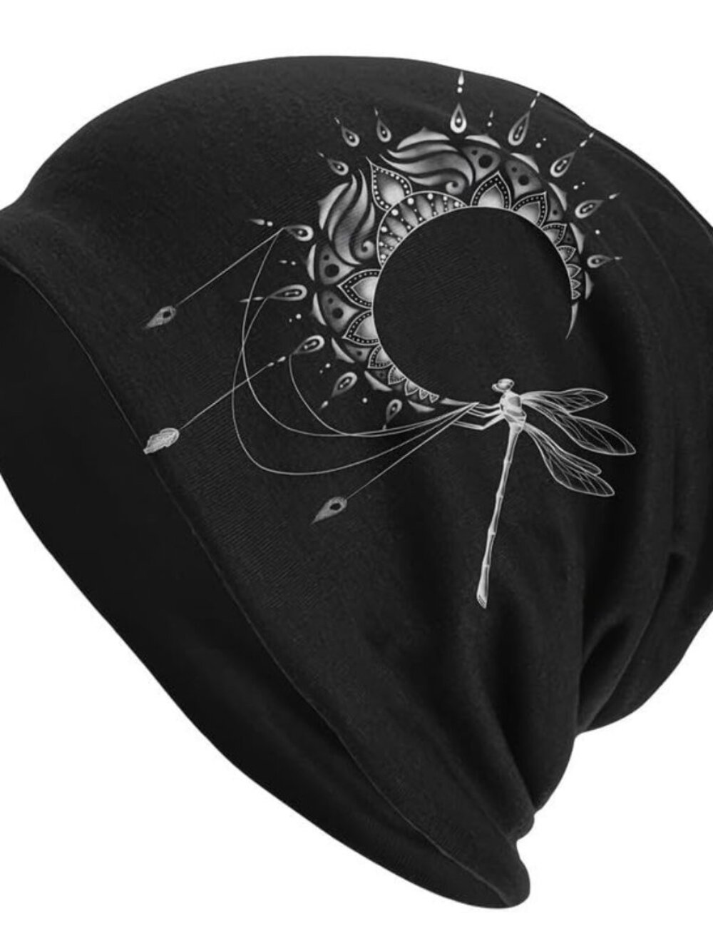 Slouchy Beanie Hat Dragonfly Print Boho Retro Skull Cap for Women and Men
